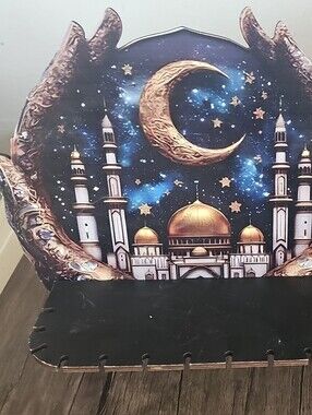 Crystal Shelf Decorative Night Sky Crescent Moon & Mosque Artwork
